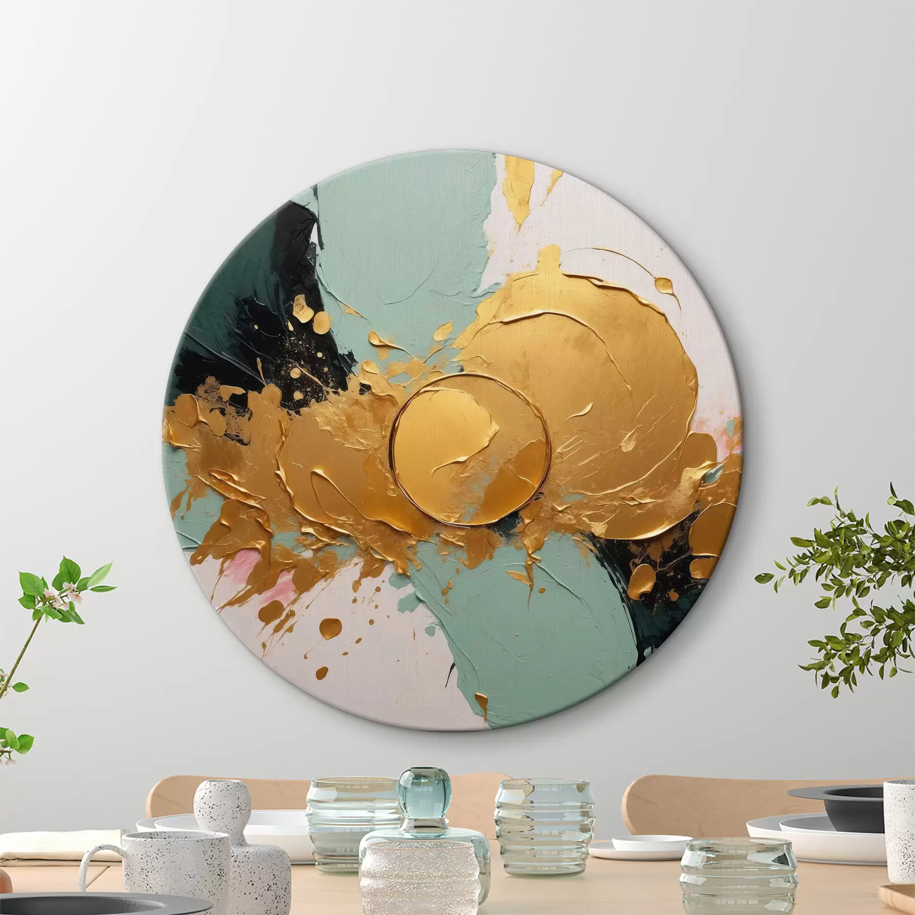 Wandbilder Abstraktes Ölgemälde in weißen, schwarzen und gelben Farben r40855