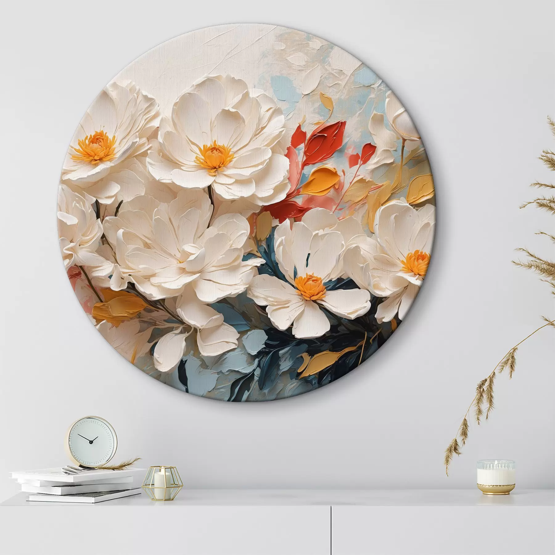 Wandbilder Abstrakte weiße Blumen in Öl r40862