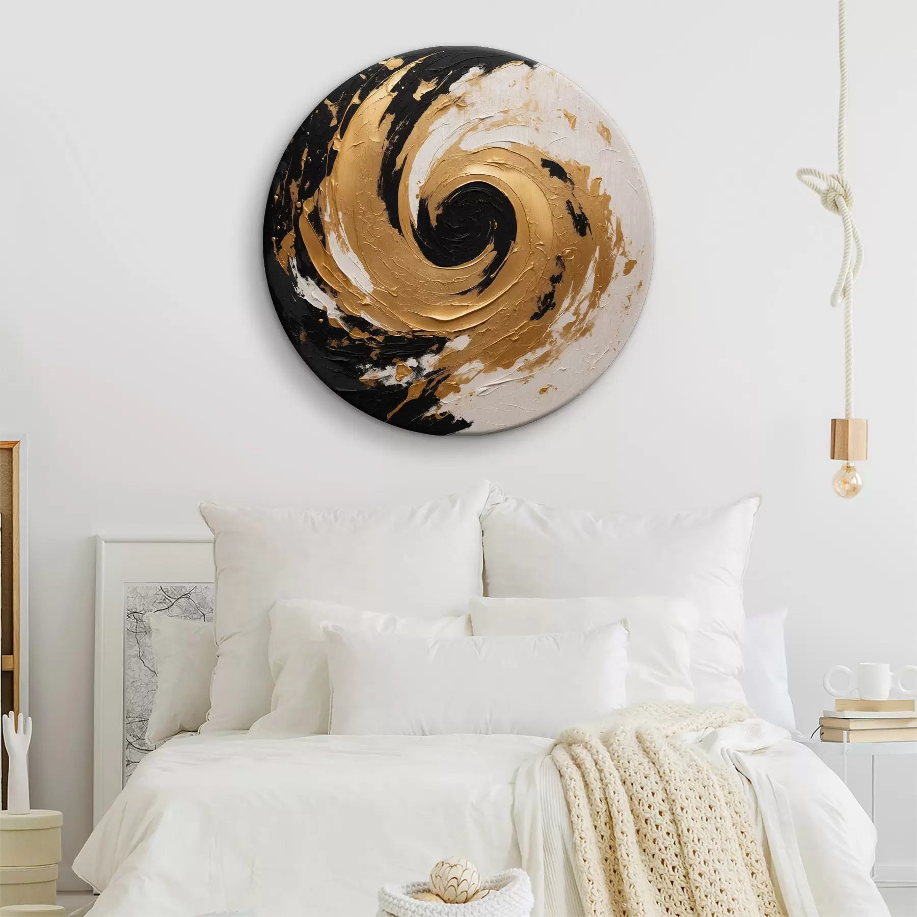 Wandbilder Abstraktes Ölgemälde mit schwarzem und gelbem Wirbel r40864