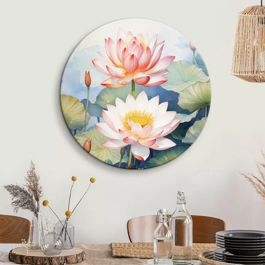 Wandbilder Seerosenblüten in Aquarellteich r40888