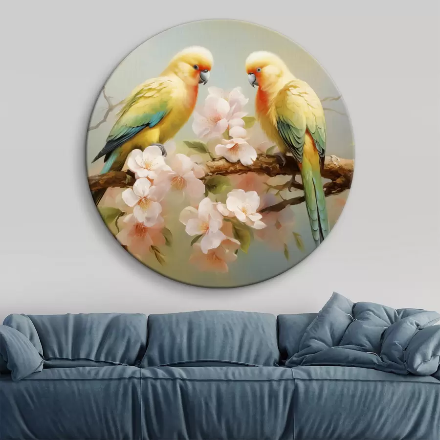 Wandbilder Papageien sitzen auf einem blühenden Zweig Aquarell r40892