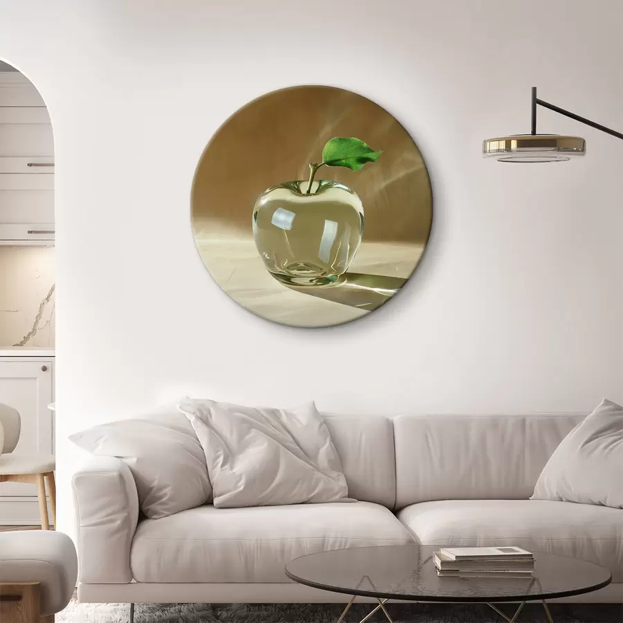 Wandbilder Transparenter Glasapfel auf hellem Hintergrund r40913