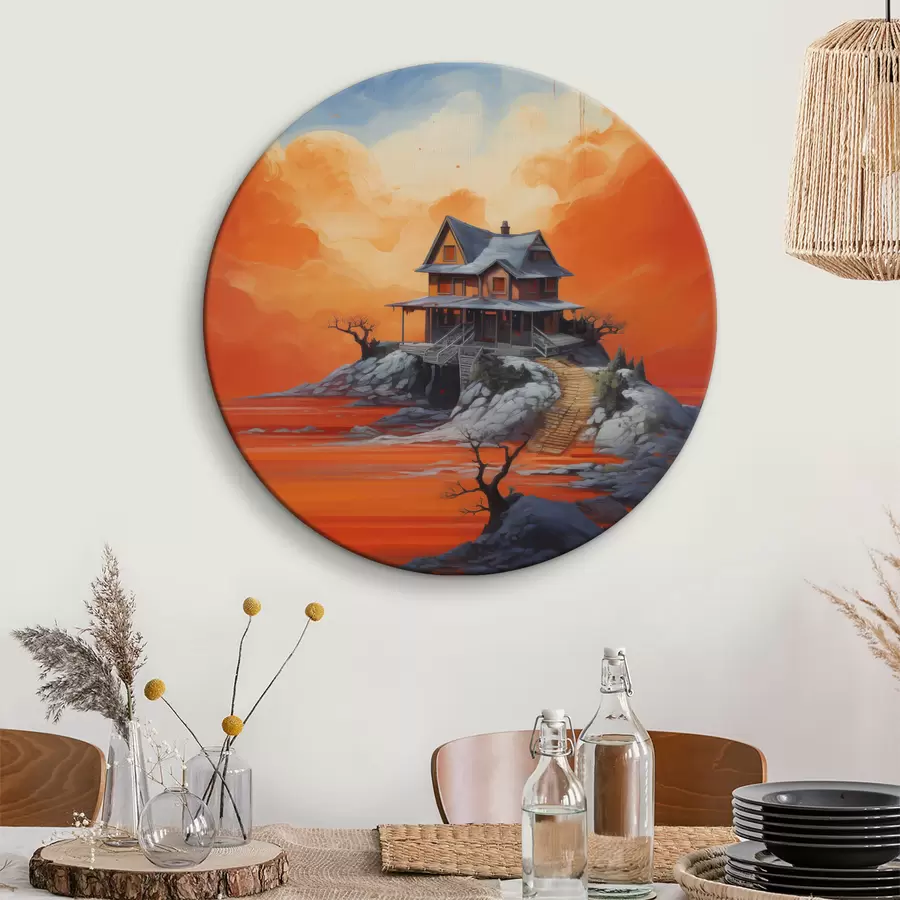 Wandbilder Haus unter dem Mond, futuristische Kunst, flüssig, waercolor r40945