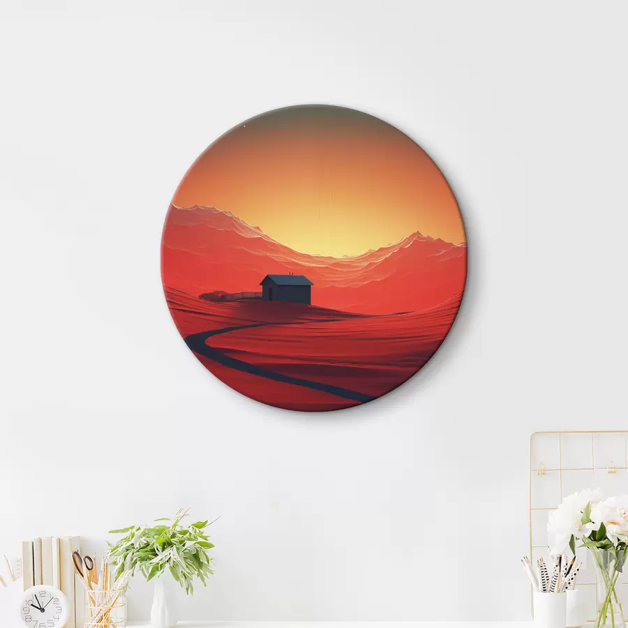 Wandbilder Nacht in der Wüste, Mond, roter Sand, Futurismus, kleines Haus r40950