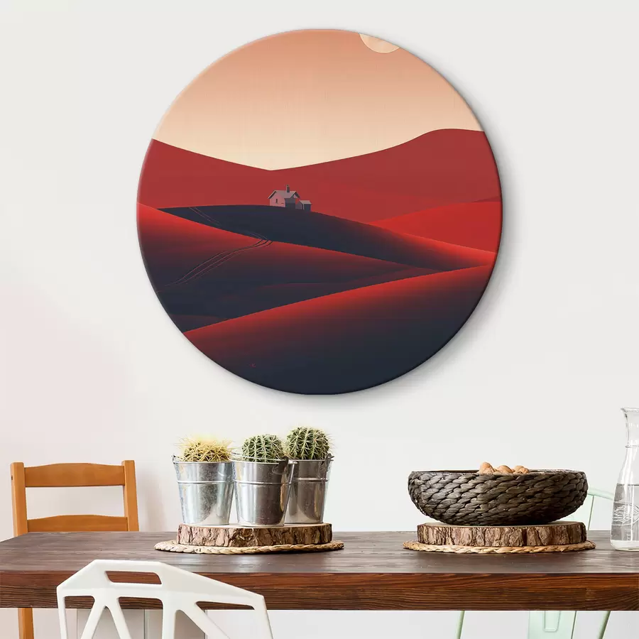 Wandbilder Minimalistische Wüstenlandschaft mit Haus und Mond r40953