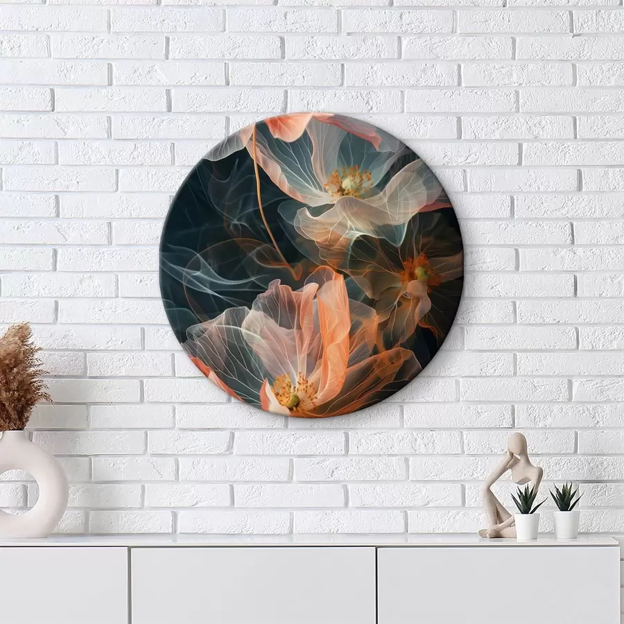 Wandbilder Helle, durchscheinende, in Rauch gehüllte Blumen auf dunklem Hintergrund r40968