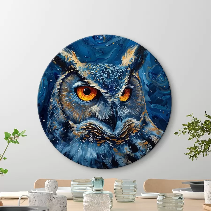 Wandbilder Der nächtliche Blick einer Eule auf den Himmel im Stil von Van Gogh r40982