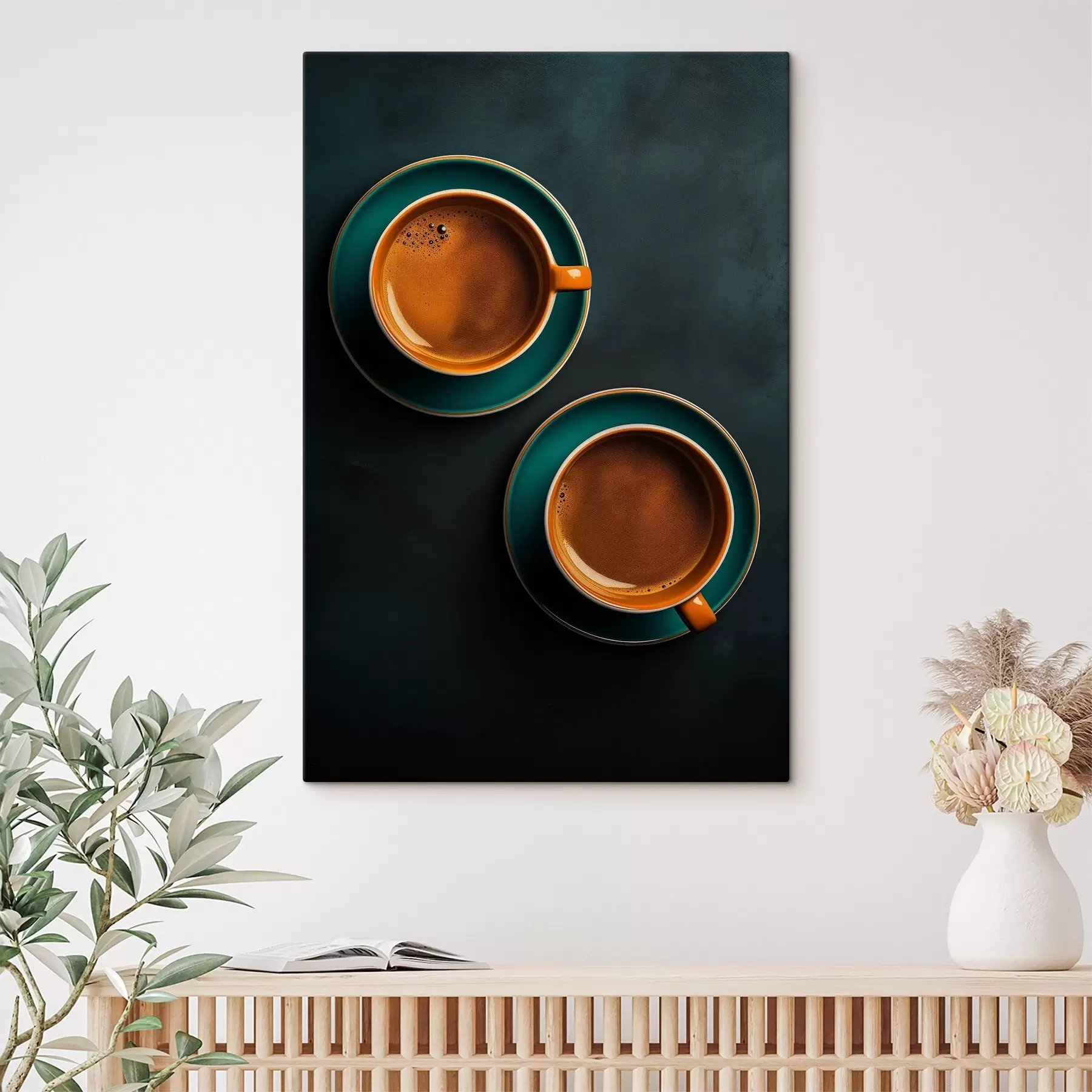 Wandbilder Zwei Tassen Kaffee auf dunklem Hintergrund s42190