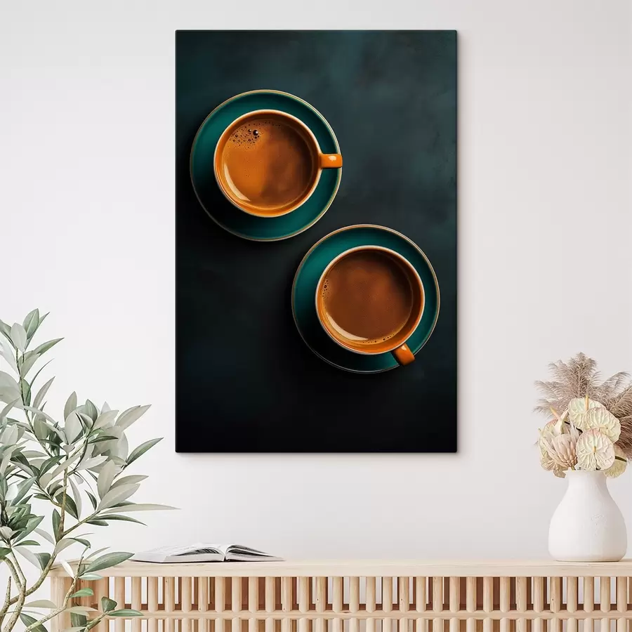 Wandbilder Zwei Tassen Kaffee auf dunklem Hintergrund s42190