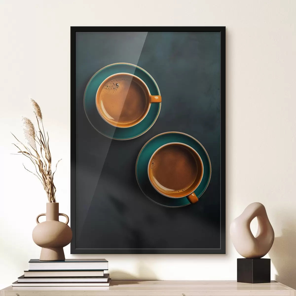Poster Zwei Tassen Kaffee auf dunklem Hintergrund f42190