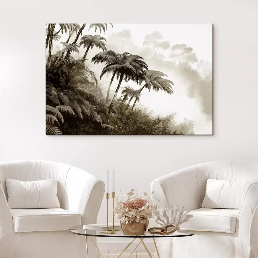 Wandbilder Dschungel Wald im Nebel, Palmen, Natur, beige Farben s42372