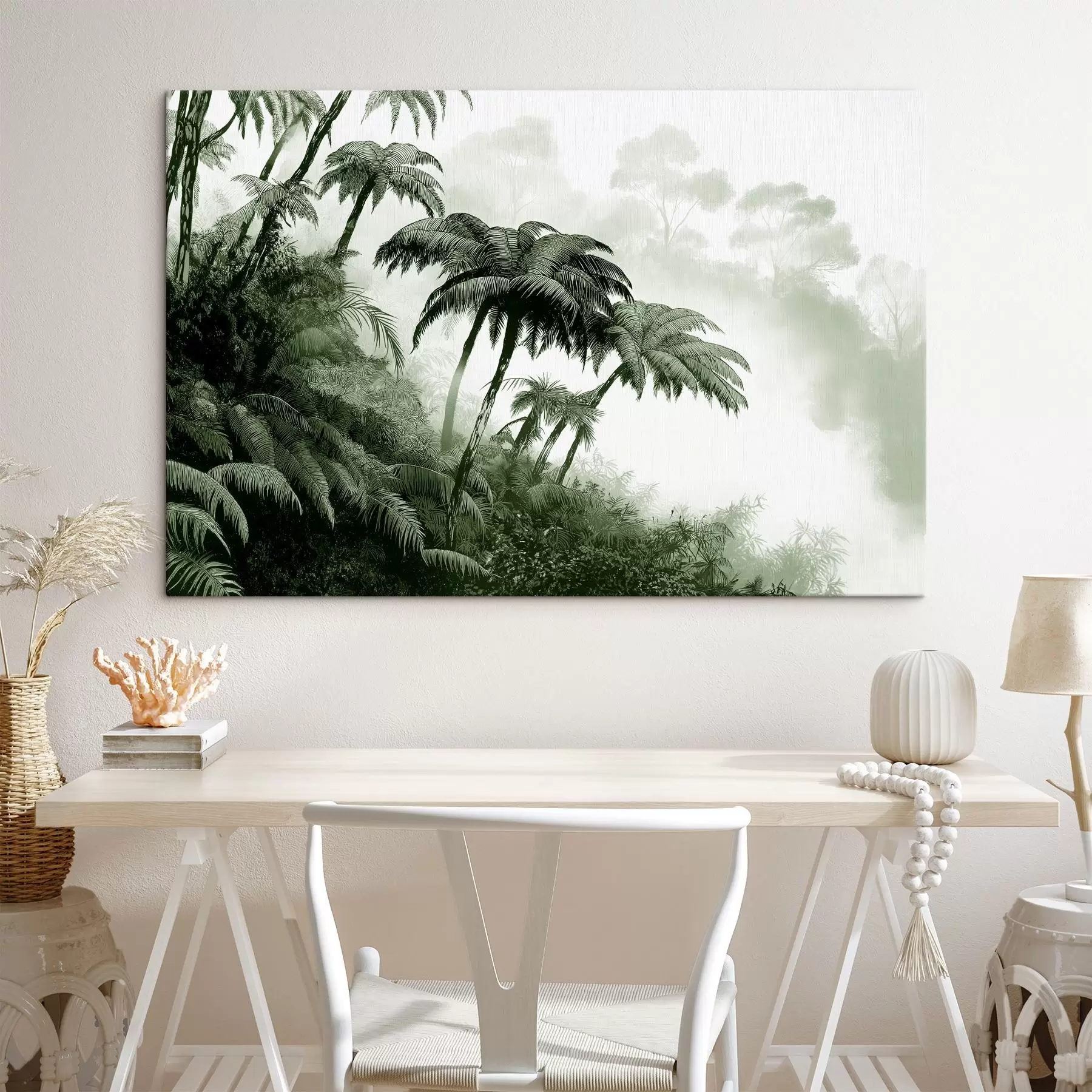 Wandbilder Dschungelwald im Nebel, Palmen, Natur, grüne Farben s42372v1