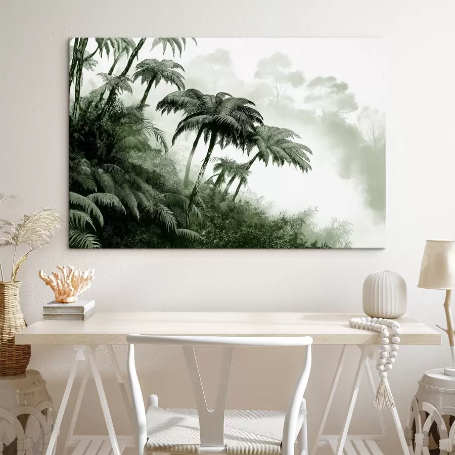 Wandbilder Dschungelwald im Nebel, Palmen, Natur, grüne Farben s42372v1