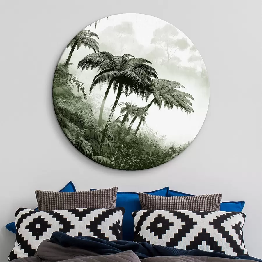 Wandbilder Dschungelwald im Nebel, Palmen, Natur, grüne Farben r42372v1