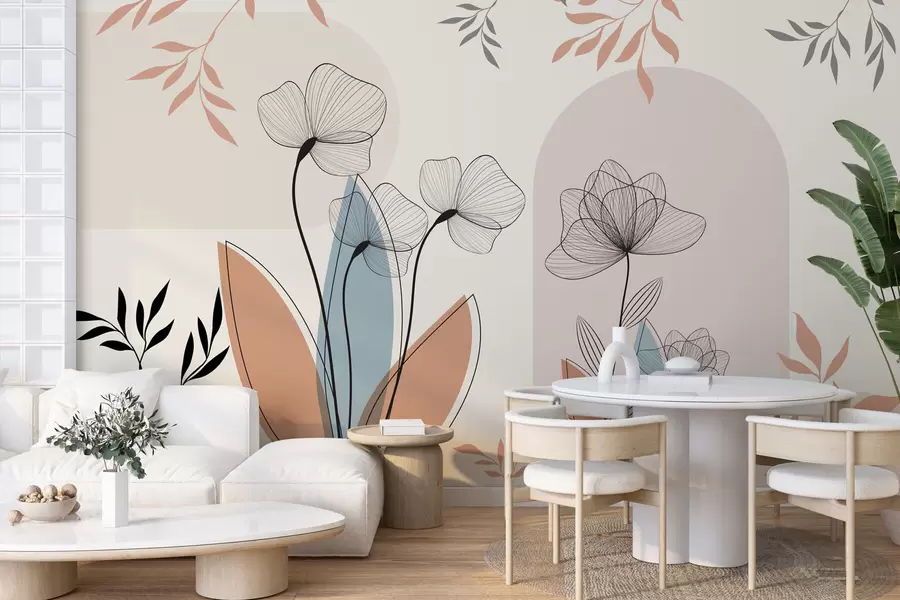 Fototapete Blumen und Zweige im Boho-Stil w02754