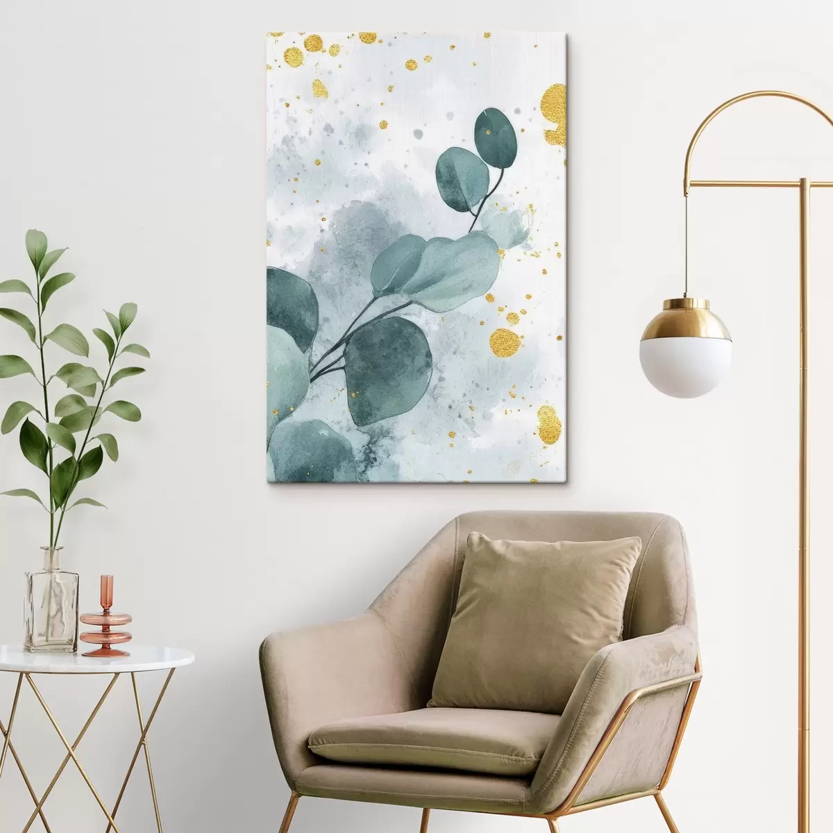 Wandbilder Eukalyptuszweig auf einem zarten Aquarellhintergrund s42389