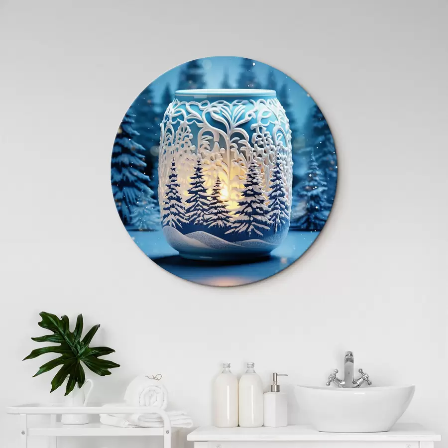 Wandbilder Kerze vor der Kulisse einer Winterlandschaft r42380