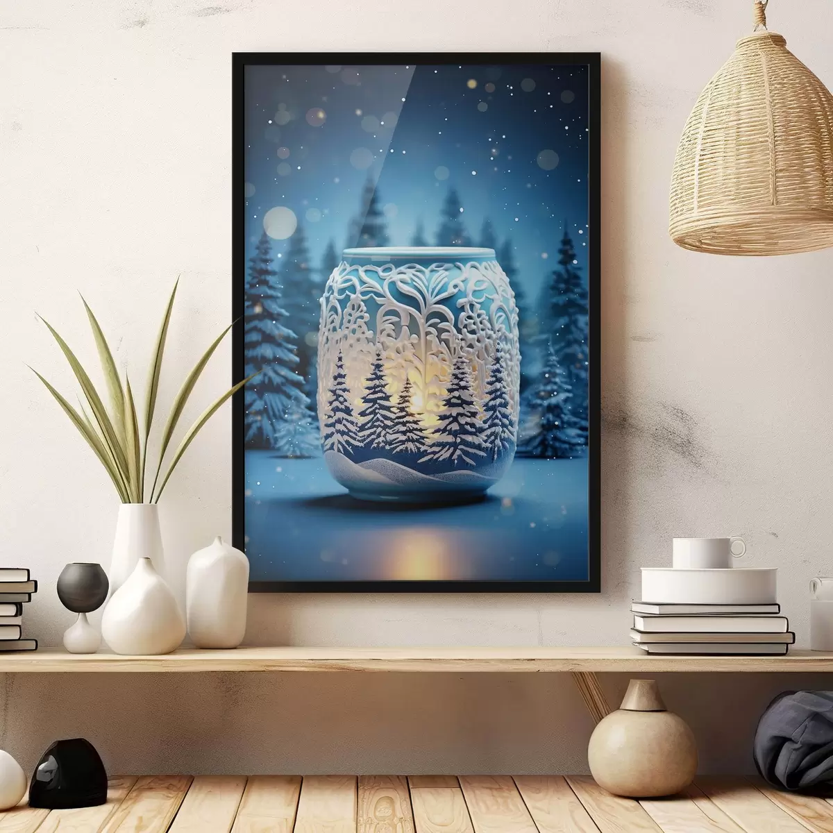 Poster Kerze vor der Kulisse einer Winterlandschaft f42380