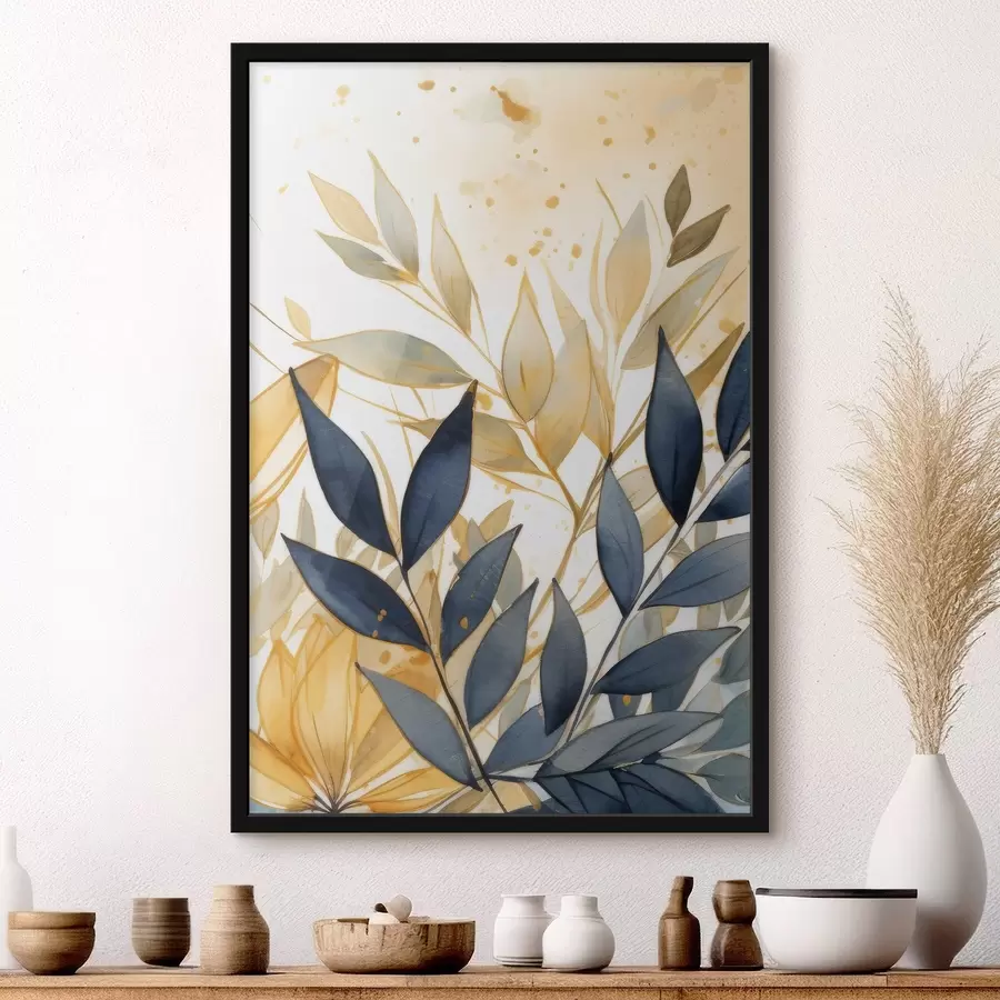 Fototapete Helle und dunkle Zweige auf einem Aquarellhintergrund f42394