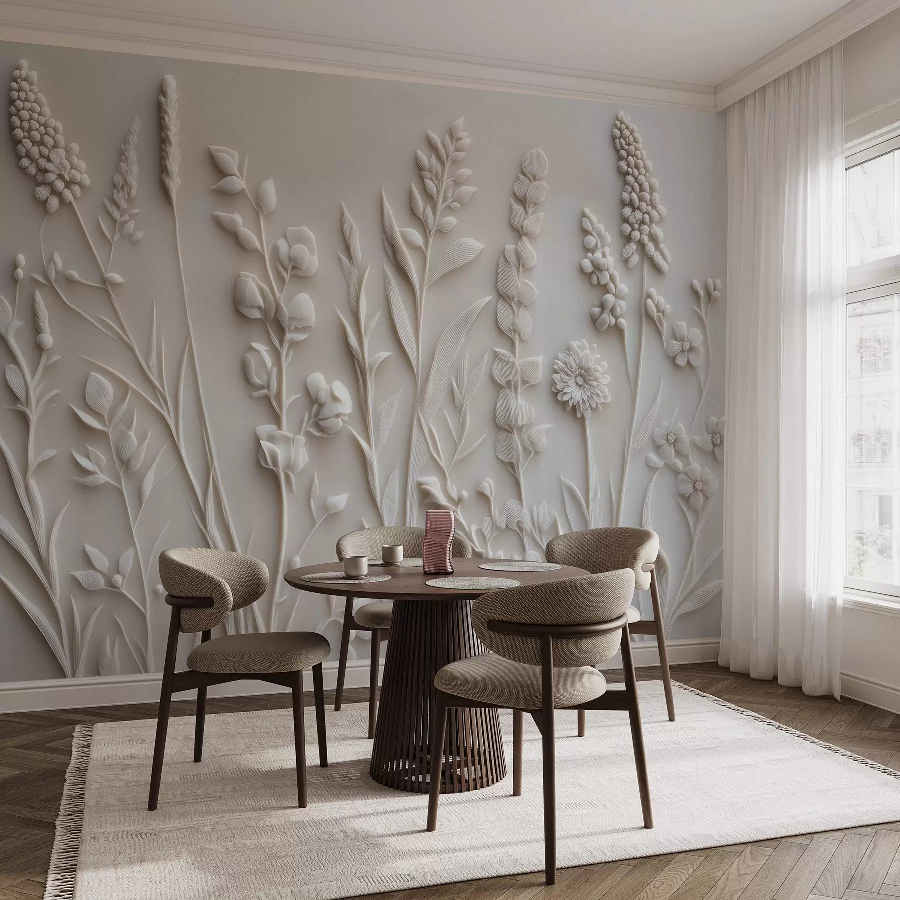 Fototapete Elegante Wildblumen im Stuckstil w08631