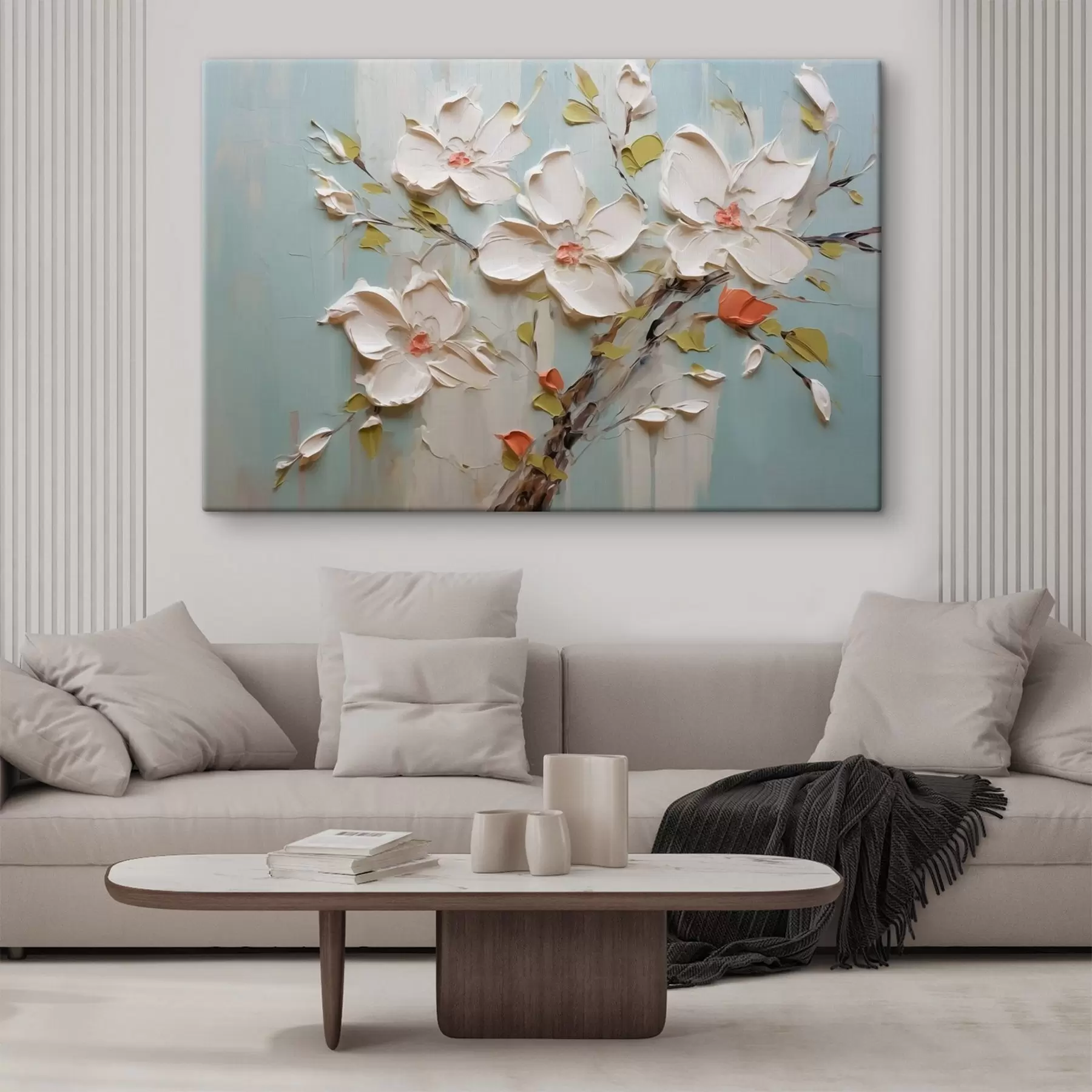 Wandbilder Weiße Blumen Nachahmung Farbe Striche s42417