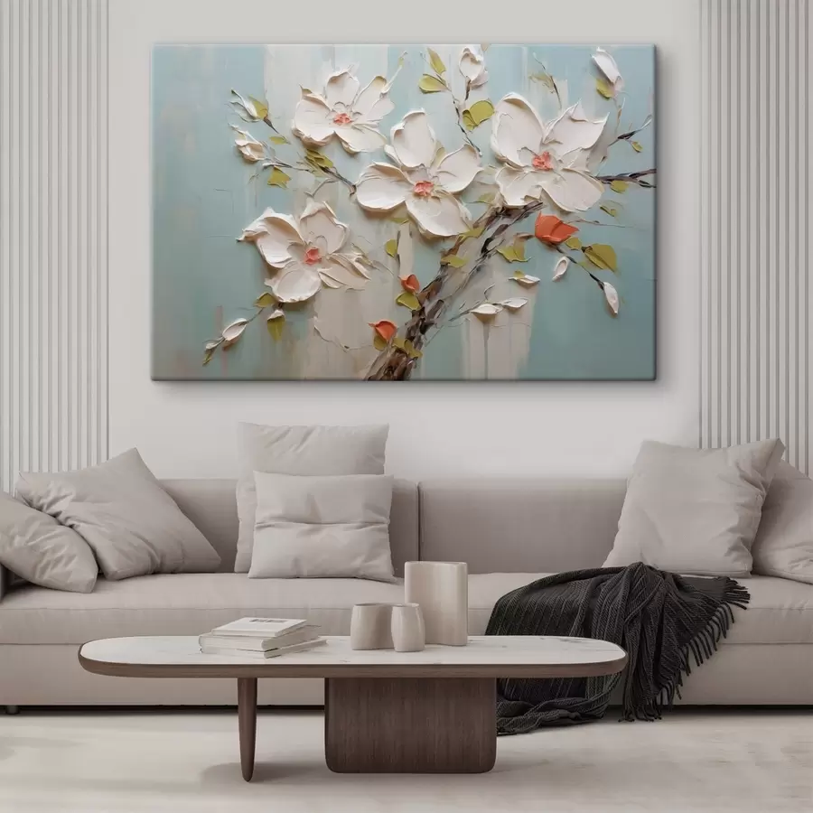 Wandbilder Weiße Blumen Nachahmung Farbe Striche s42417