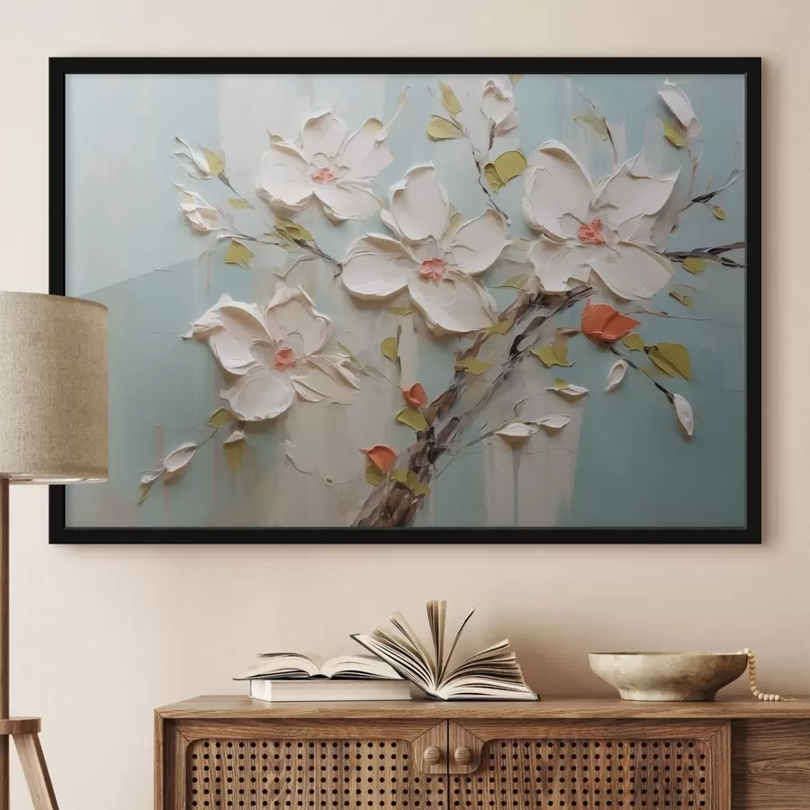 Fototapete Weiße Blumen Nachahmung Farbe Striche f42417