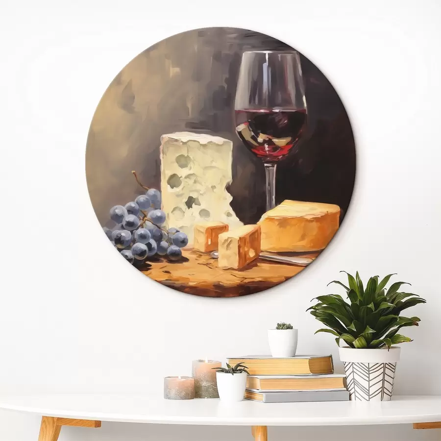 Wandbilder Glas Rotwein und Käse Nachahmung Malerei r42415