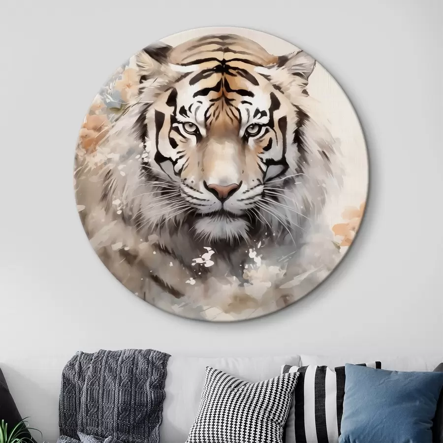 Wandbilder Abstraktes Porträt eines Tigers zwischen Flecken r42421