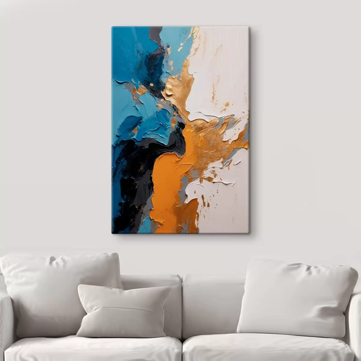 Wandbilder Abstrakte Malerei mit blauen, weißen und gelben Farben s42254