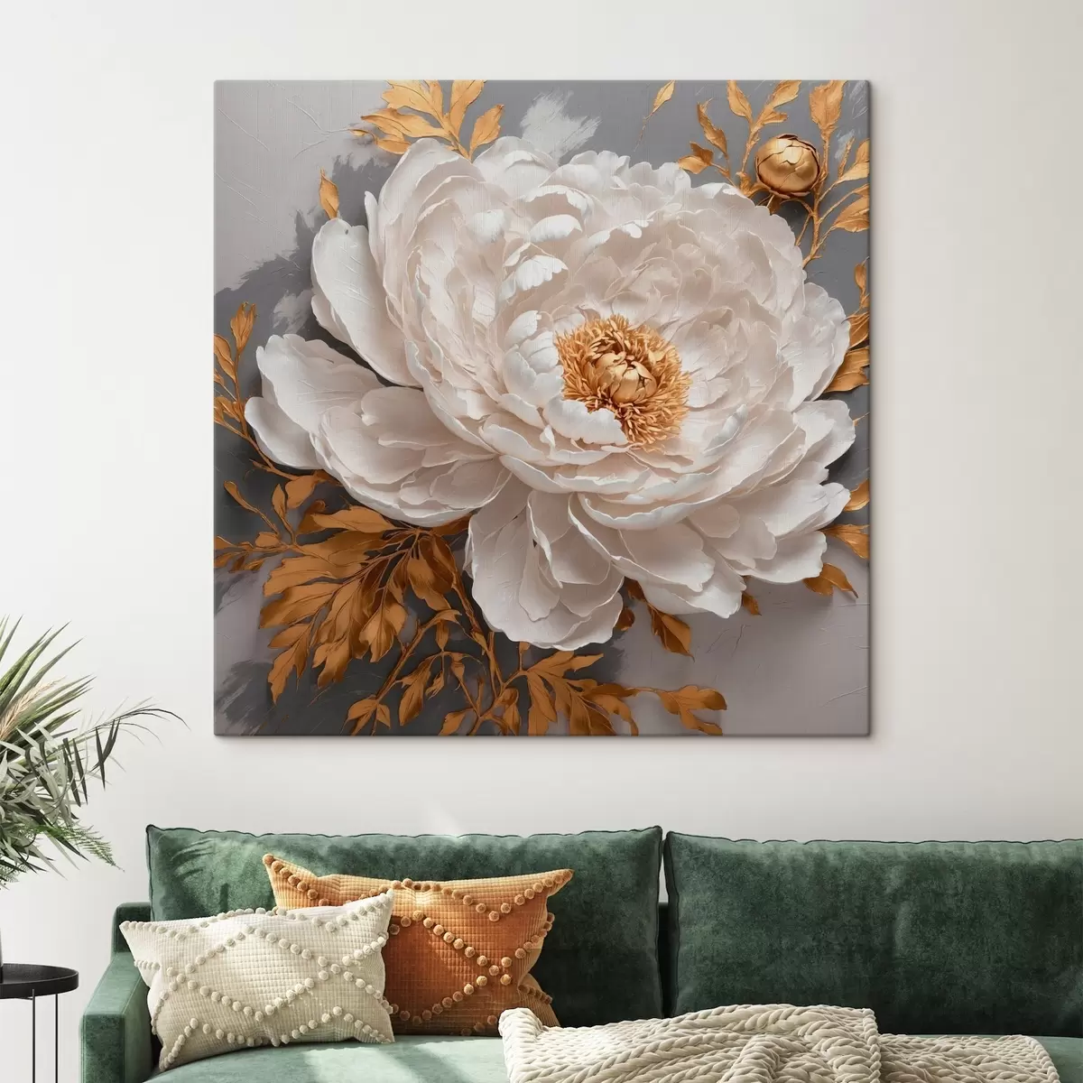 Wandbilder Weiße Pfingstrose auf grauem Hintergrund s42260