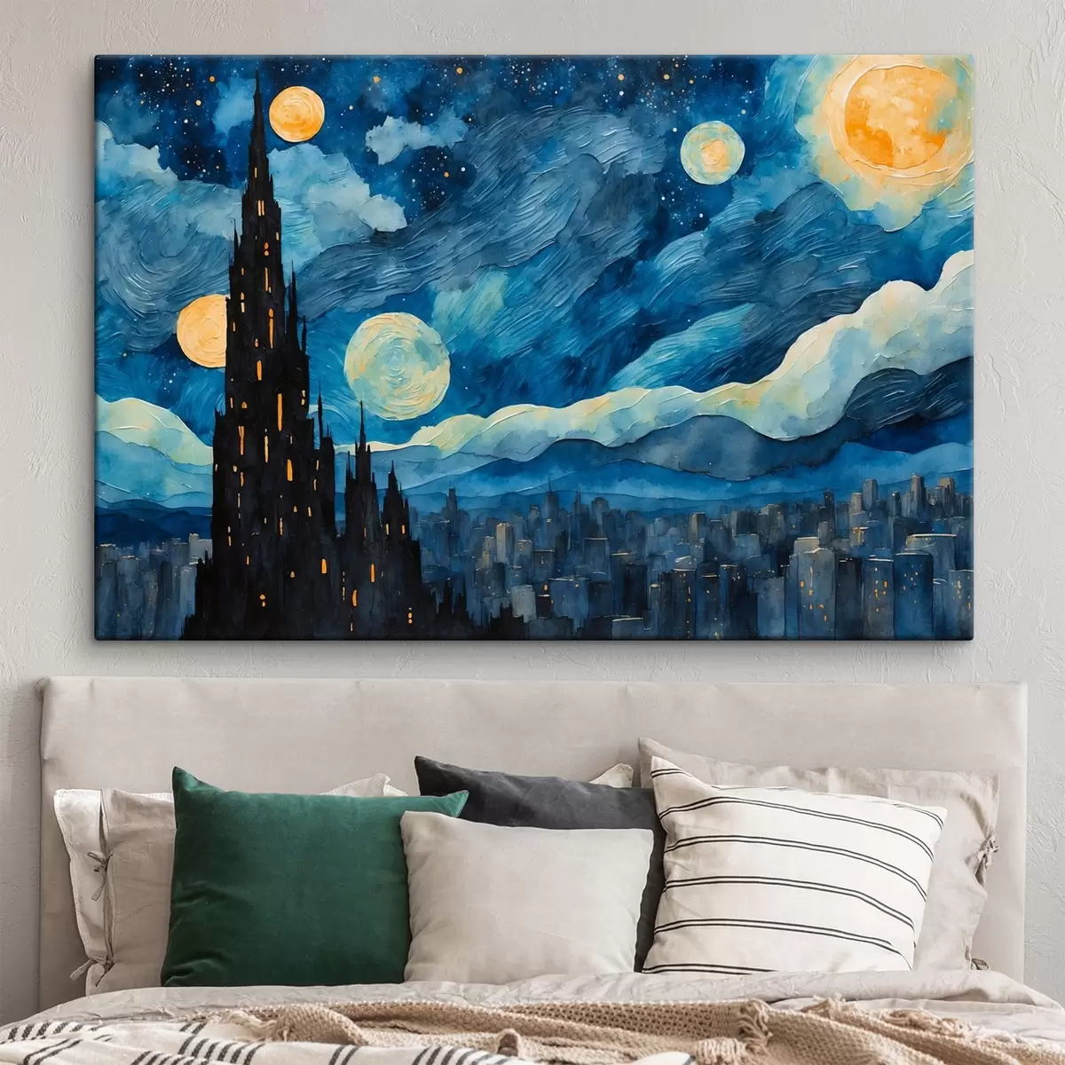 Wandbilder Nacht Stadt in Ölgemälde Stil s42268