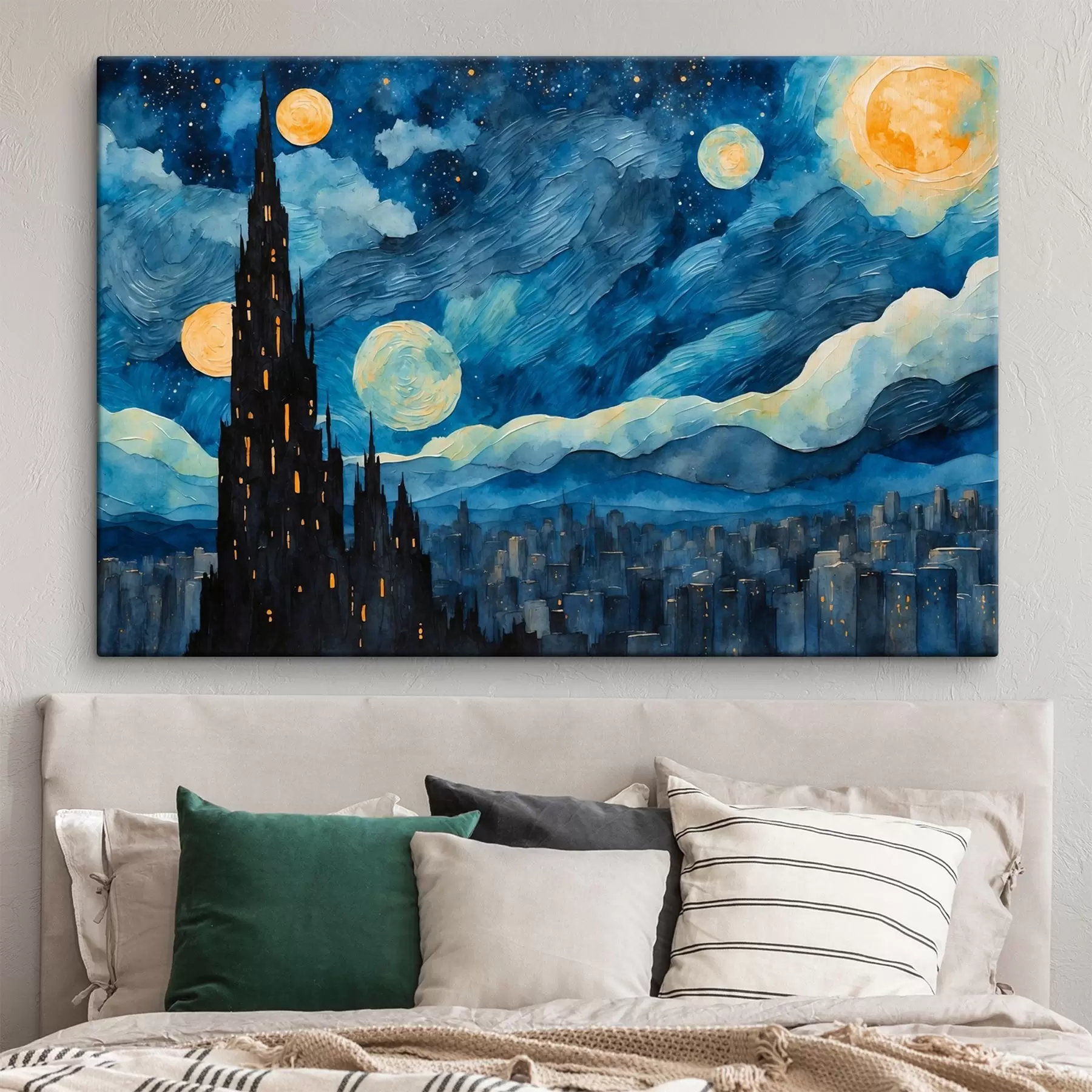 Wandbilder Nacht Stadt in Ölgemälde Stil s42268