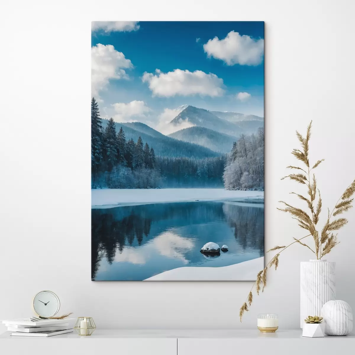 Wandbilder Blick auf Winterwald und Berge s42278