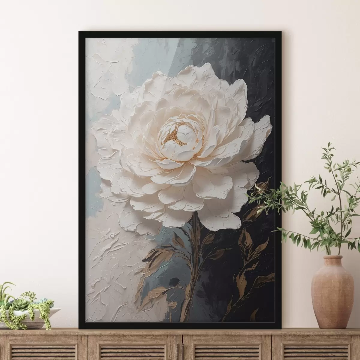 Poster Blume auf schwarzem und weißem Öl-Hintergrund f42249