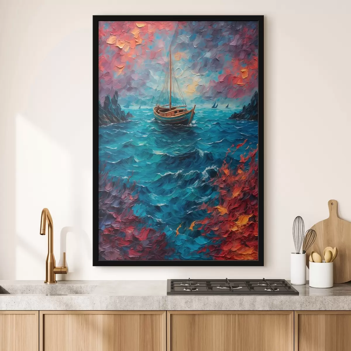 Poster Ein Schiff, das auf einer stürmischen See fährt f42250