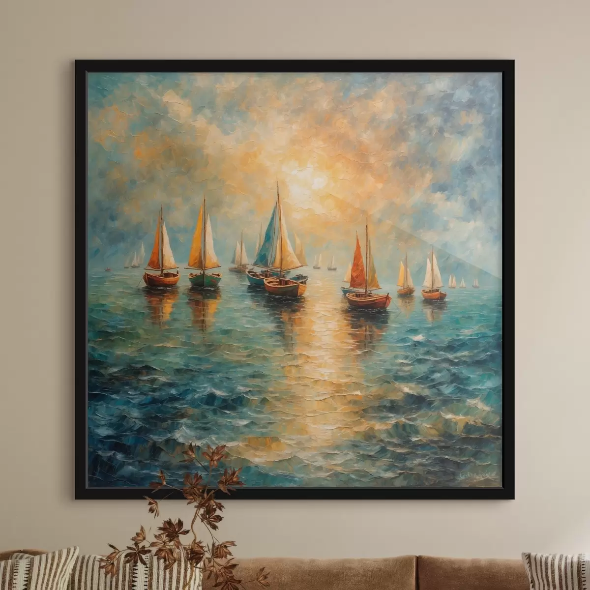 Poster Schiffe segeln in den Sonnenuntergang f42251