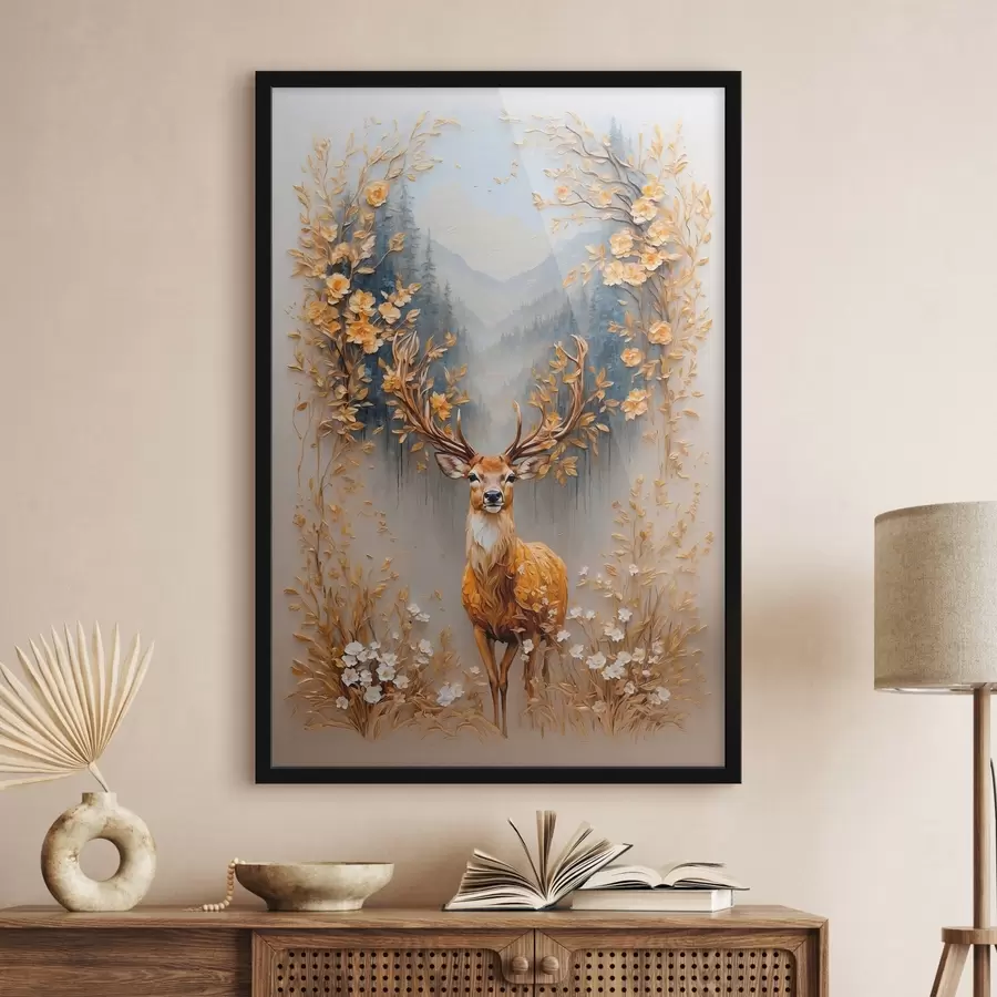 Fototapete Hirsch mit großem Geweih auf Waldhintergrund f42252