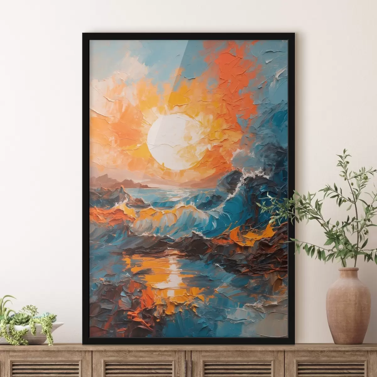 Poster Stürmische See und Sonne im Stil eines Ölgemäldes f42257