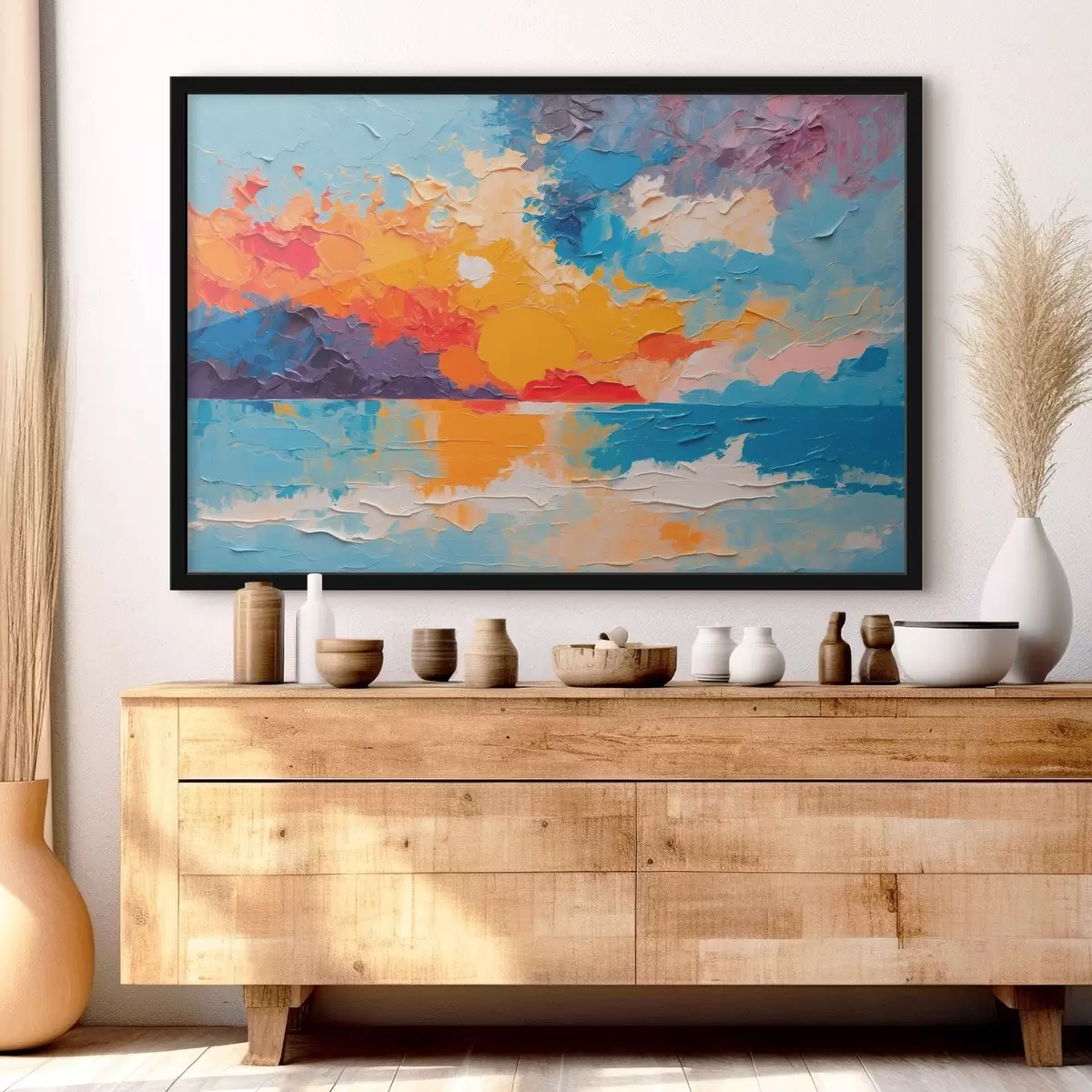 Poster Blick auf Meer und Sonne im Stil eines Ölgemäldes f42258