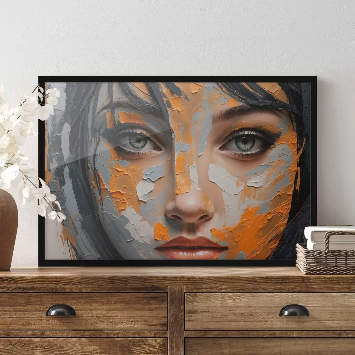 Poster Gesicht eines Mädchens mit weißer und gelber Farbe f42259