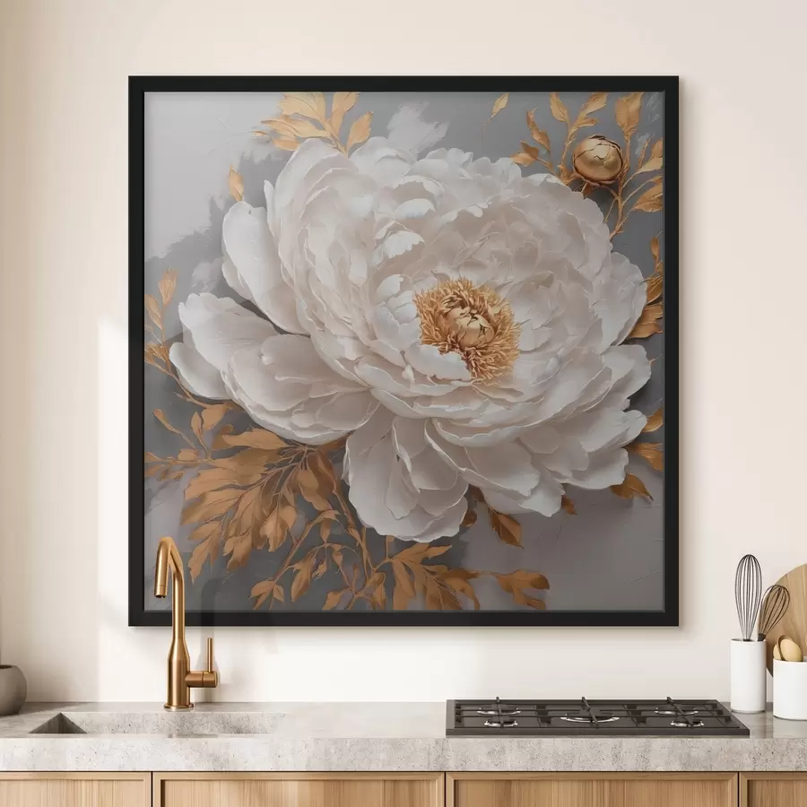 Fototapete Weiße Pfingstrose auf grauem Hintergrund f42260