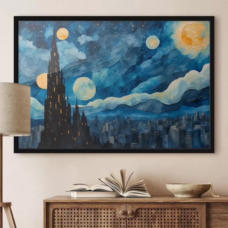 Fototapete Nacht Stadt in Ölgemälde Stil f42268