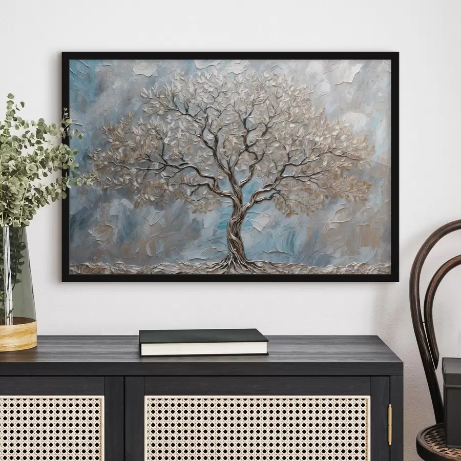 Fototapete Silberner Baum auf blau-grauem Hintergrund f42273