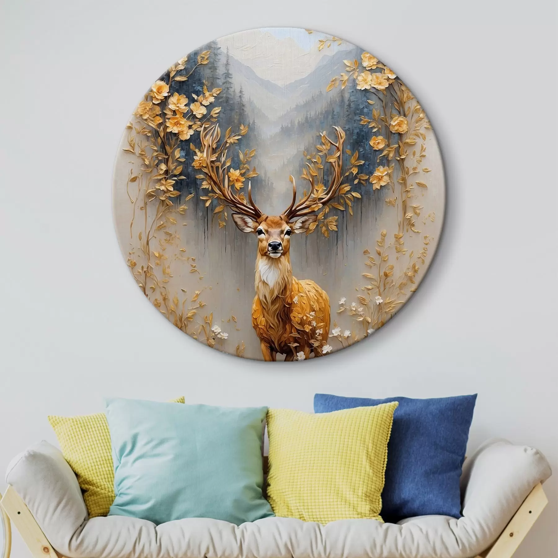 Wandbilder Hirsch mit großem Geweih auf Waldhintergrund r42252