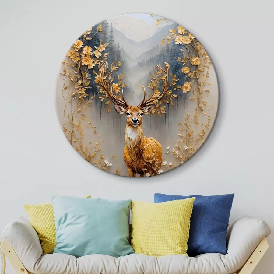 Wandbilder Hirsch mit großem Geweih auf Waldhintergrund r42252