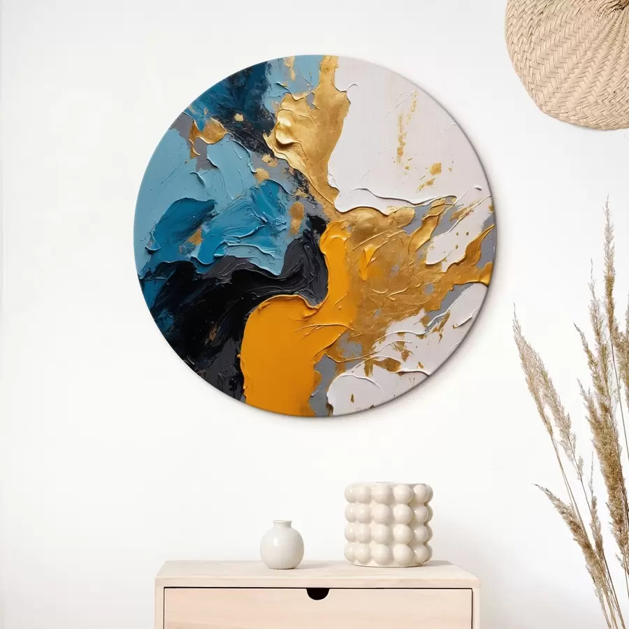 Wandbilder Abstrakte Malerei mit blauen, weißen und gelben Farben r42254