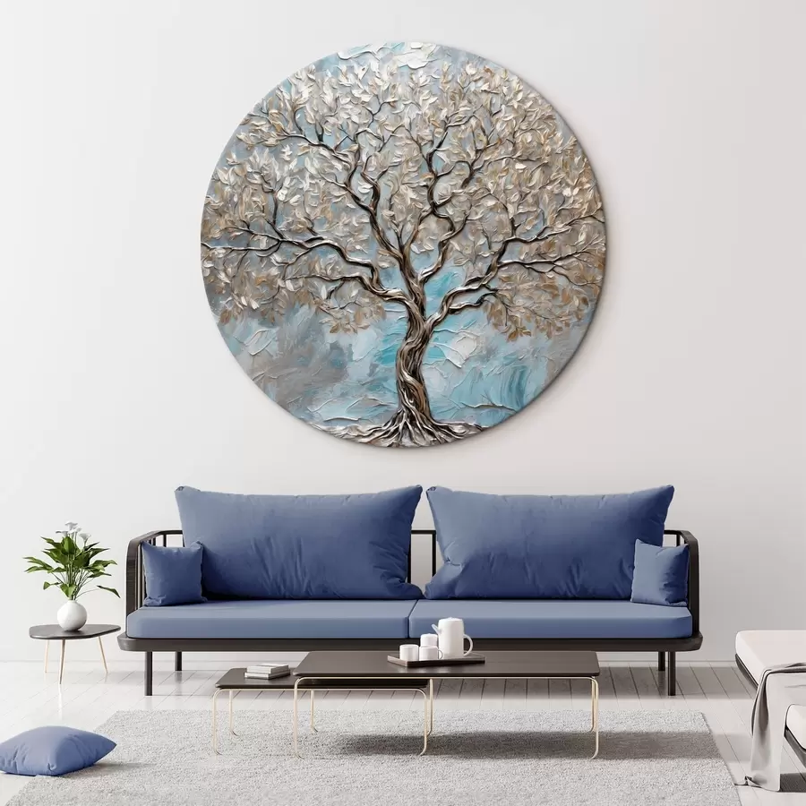 Wandbilder Silberner Baum auf blau-grauem Hintergrund r42273
