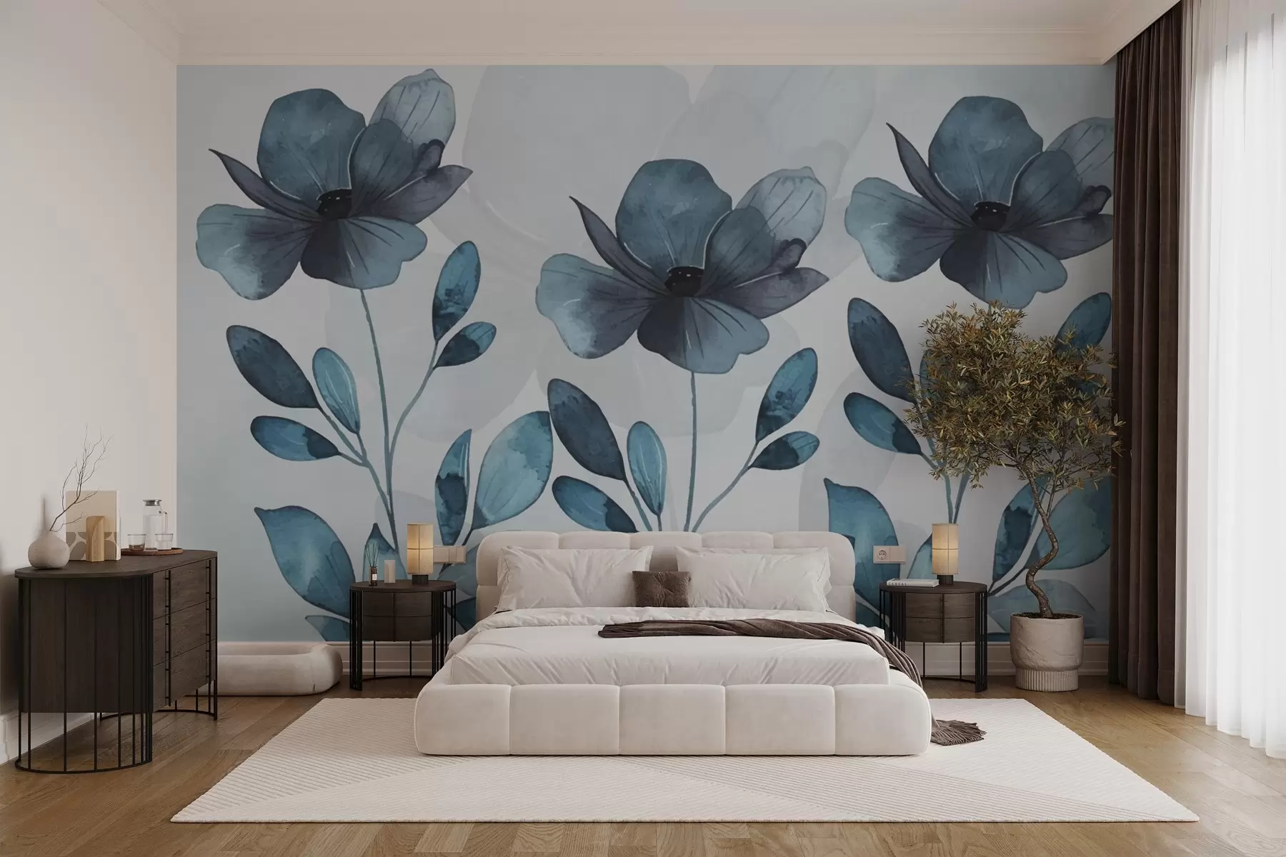 Fototapete große blaue Blumen w02800