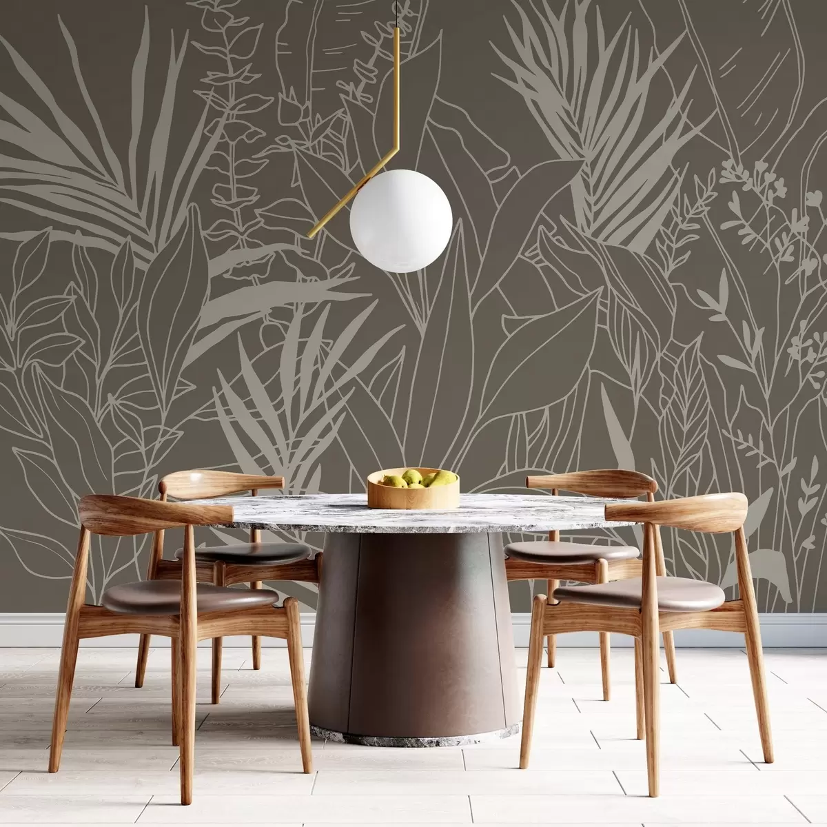 Fototapete Botanische Linienkunst auf grünem Hintergrund w02775v1